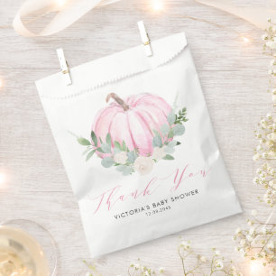Watercolor Pink Pumpkin Autumn Baby Shower Favour Bags