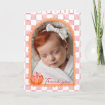 Watercolor Pink Pumpkin Baby Photo Thank You