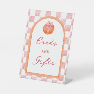Watercolor Pink Pumpkin Cards & Gifts Pedestal Sign