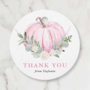 Watercolor Pink Pumpkin Fall Baby Shower Thank You Favour Tags