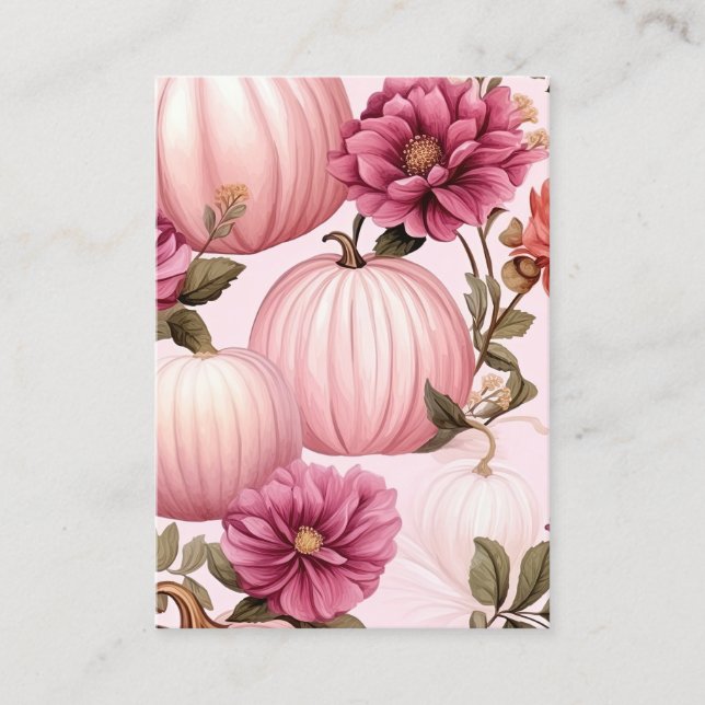Watercolor Pink Pumpkin Floral Pattern Business Card (Front)