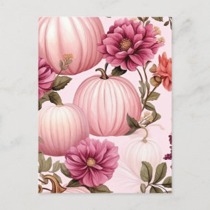 Watercolor Pink Pumpkin Floral Pattern Postcard