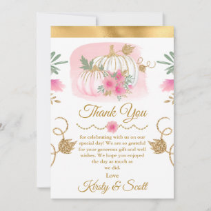 Watercolor Pink Pumpkin Gold Glitter Thank You