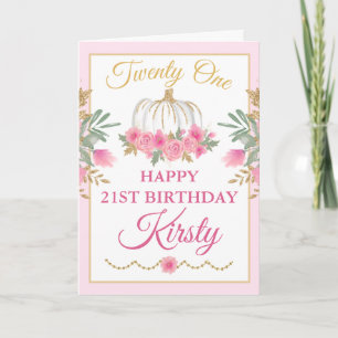 Watercolor Pink Pumpkin Gold Happy Birthday Card