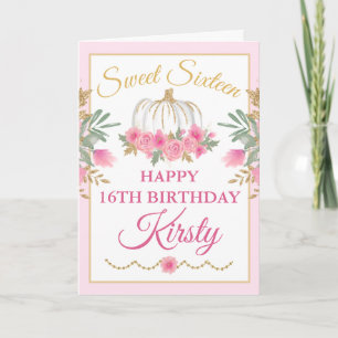 Watercolor Pink Pumpkin Gold Sweet 16 Birthday Card