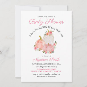 Watercolor Pink Pumpkins Roses   Baby Shower Invitation