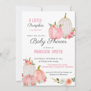 Watercolor Pink Pumpkins Roses   Baby Shower Invitation