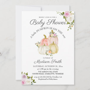 Watercolor Pink Pumpkins Roses   Baby Shower Invitation