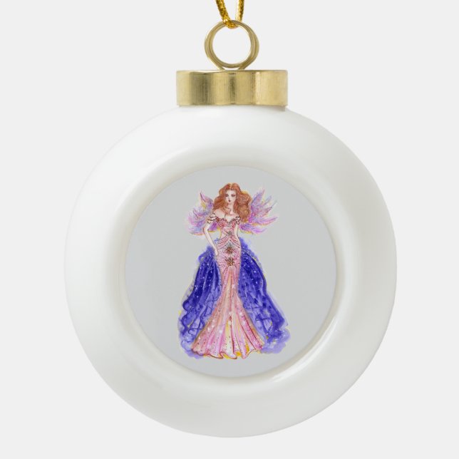 Watercolor pink purple angel princess Ornaments (Front)