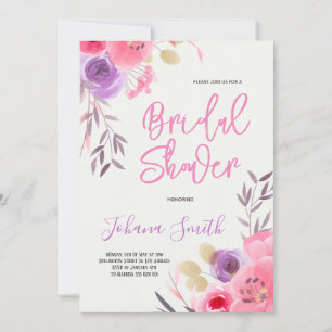 Watercolor Pink Purple Floral Bridal Shower Invitation