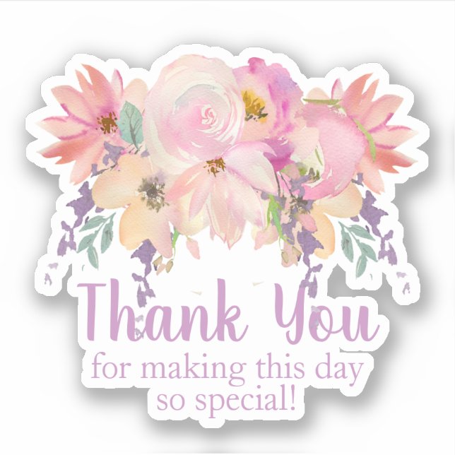 Watercolor Pink Purple Floral Thank You (Front)