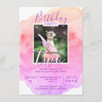 Watercolor Pink Purple Girl BIRTHDAY 2nd TWO YEAR