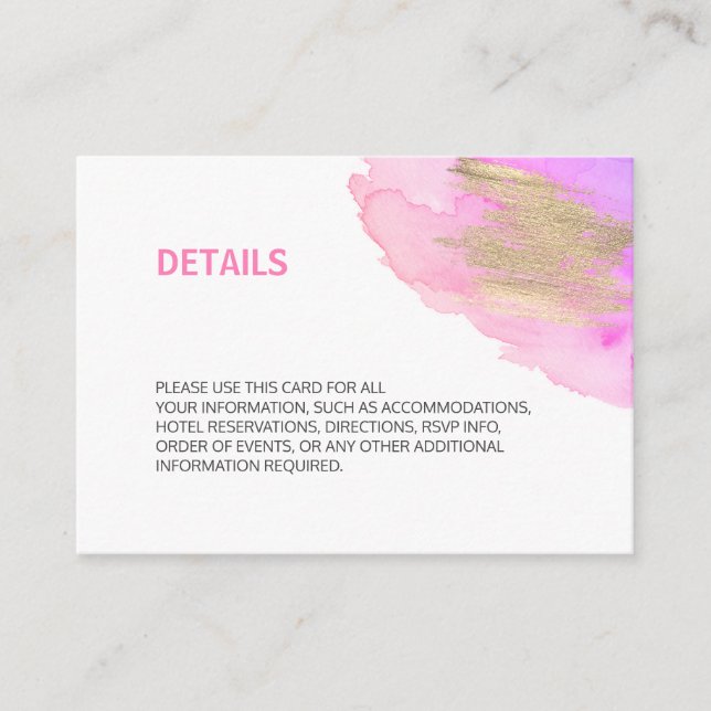 Watercolor Pink Purple Gold BAT MITZVAH Details Enclosure Card (Front)