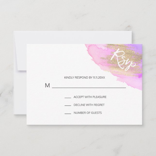 Watercolor Pink Purple Gold BAT MITZVAH RSVP (Front)