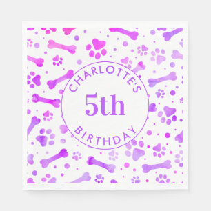 Watercolor Pink Purple Paw Prints Birthday Party  Napkin