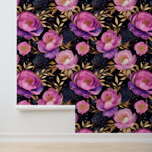 Watercolor Pink Purple Peonies Blue Babies Breath  Wallpaper