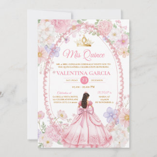 Watercolor Pink Purple Quinceañera 15 Anos Flowers Invitation