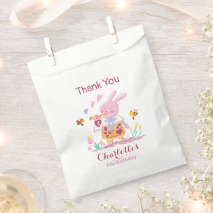 Watercolor pink rabbit in the garden kids birthday favour bags