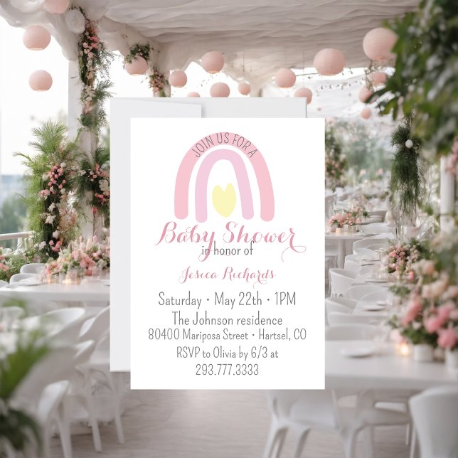 Watercolor pink rainbow pastel Girl Baby Shower  Invitation (Creator Uploaded)
