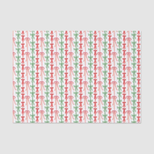 Watercolor Pink, Red & Green Coquette Bows Tissue Paper (Front)