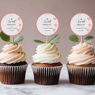 Watercolor pink & red Heart Sweet Thank You Party Classic Round Sticker