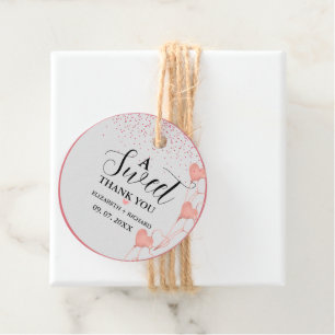 Watercolor pink & red Heart Sweet Thank You Party Favour Tags