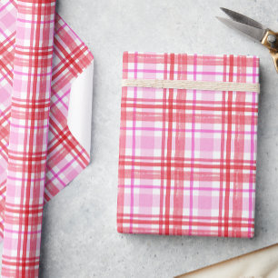 Watercolor Pink & Red Plaid Wrapping Paper