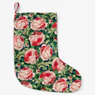 Watercolor Pink & Red Rose Flowers & Green Leaves Small Christmas Stocking
