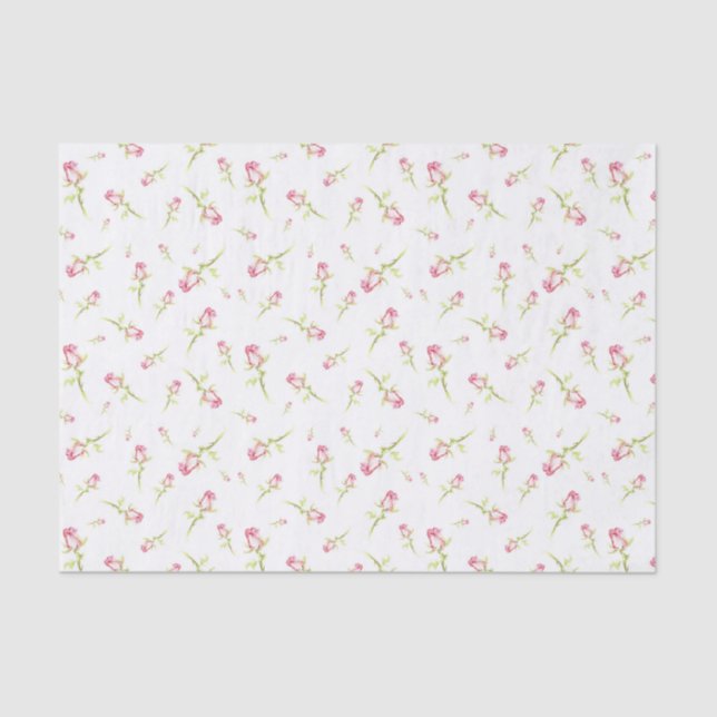 Watercolor Pink Red Roses Hand Painted Tissue Paper (Front)