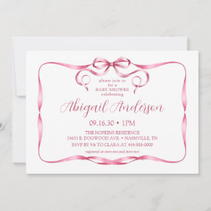 Watercolor Pink Ribbon Baby Shower Invitation