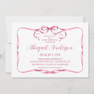 Watercolor Pink Ribbon Baby Sprinkle Invitation