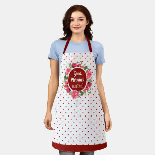 Watercolor Pink Rose and Red Poppies Wreath Circle Apron