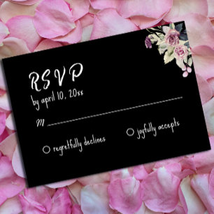 Watercolor pink rose black dress wedding RSVP Enclosure Card
