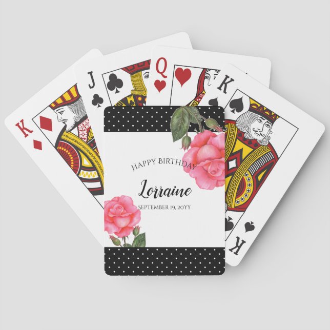 Watercolor Pink Rose Botanical Illustration Playing Cards (Back)