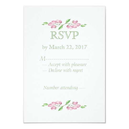 Watercolor Pink, Rose,Cherry Blossom Flower RSVP Card