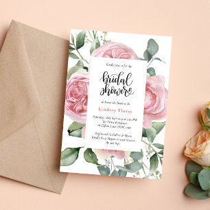 Watercolor Pink Rose Floral Elegant Bridal Shower Invitation