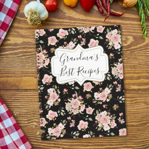Watercolor Pink Rose Flowers Floral Grandma Recipe Notebook