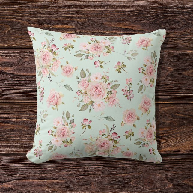Watercolor Pink Rose Flowers Floral Pattern Cushion (Creator Uploaded)