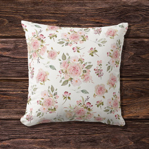 Watercolor Pink Rose Flowers Floral Pattern Cushion