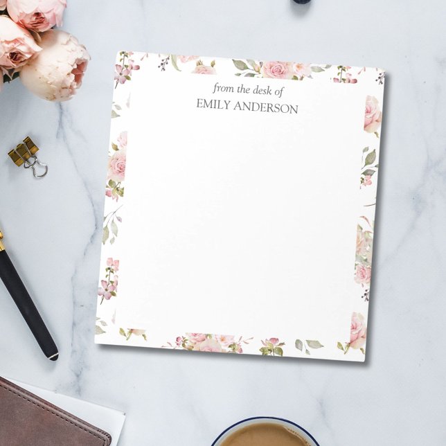 Watercolor Pink Rose Flowers Floral Pattern Notepad (In situ)
