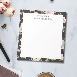 Watercolor Pink Rose Flowers Floral Pattern Notepad
