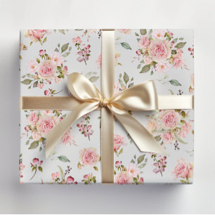 Watercolor Pink Rose Flowers Floral Pattern Wrapping Paper Sheet