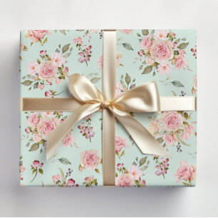 Watercolor Pink Rose Flowers Floral Pattern Wrapping Paper Sheet