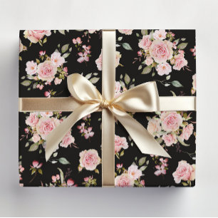 Watercolor Pink Rose Flowers Floral Pattern Wrapping Paper Sheet