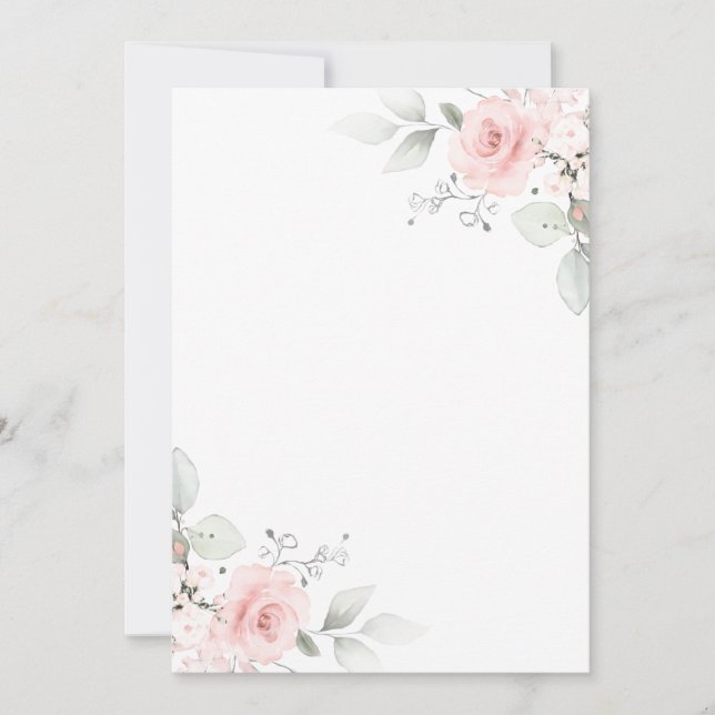 Watercolor Pink Rose Girl Invitation BLANK (Front)