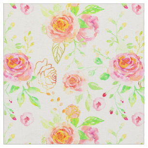 Watercolor Pink Rose Gold Rose Pattern Fabric