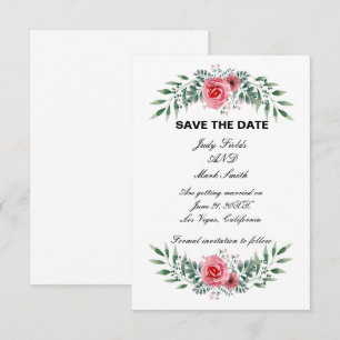 Watercolor Pink Rose Greenery Foliage Save The Date