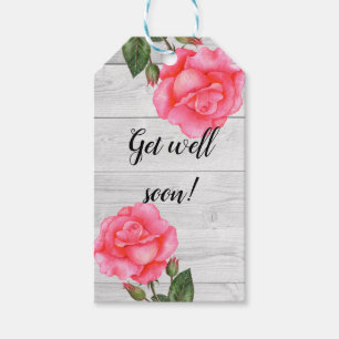 Watercolor Pink Rose Polka Dot Get Well Soon Gift Tags
