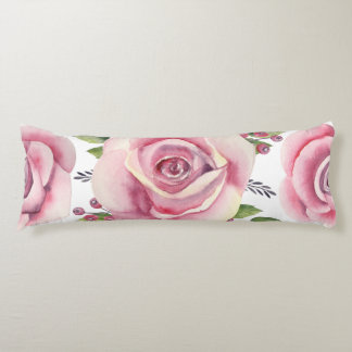 Watercolor Pink Rose Print Body Pillow