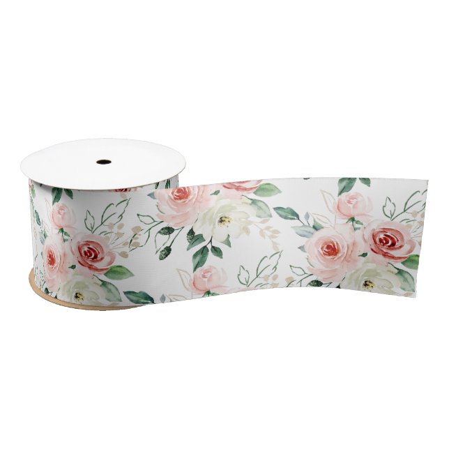 Watercolor Pink Rose Ribbon  Satin Ribbon (Spool)